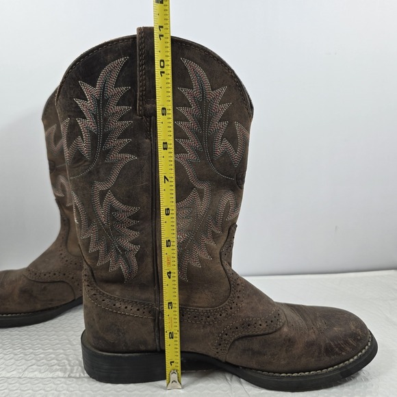 Ariat Heritage Stockman Western Cowgirl Boots Brown Pink&Blue Flames 6.5M - Picture 9 of 12